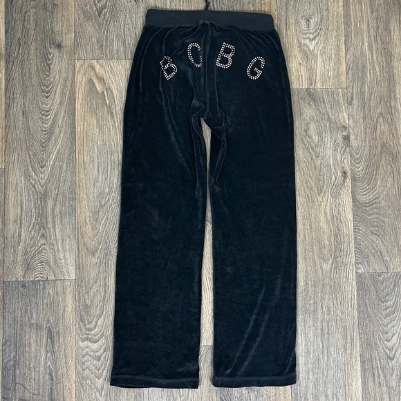 BCBGmaxazria Women Size S Black Logo Embellished Pullon Track Velvet Pants Y2K - Picture 4 of 14